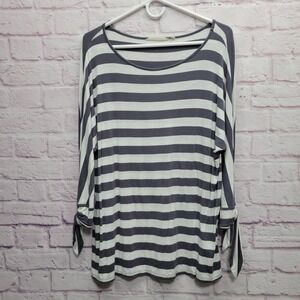 Soft Surroundings Stripe Tunic Top L Oversize Tie Sleeve Boho Coastal Minimalist